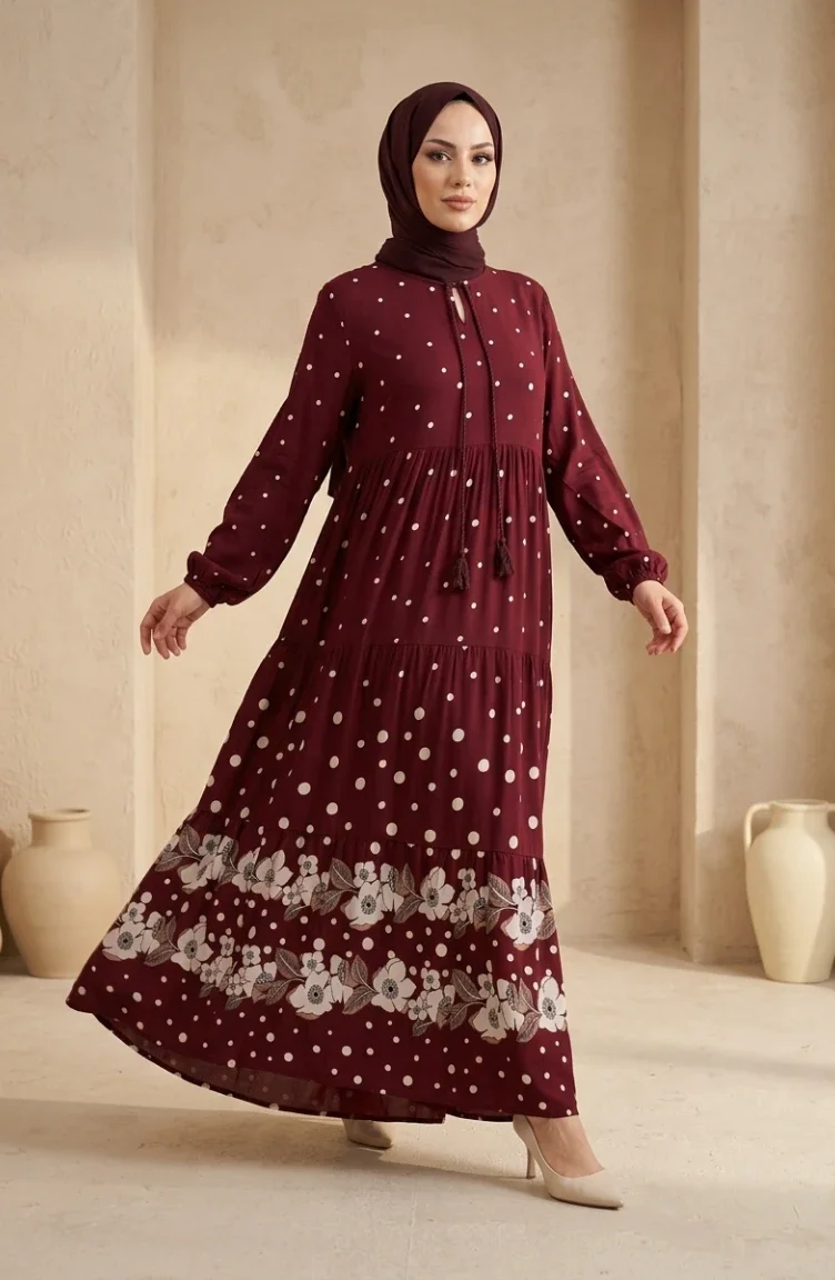 Robe à Pois Superposés En Viscose Bordeaux 5587-04 5587-04