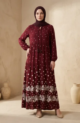 Robe à Pois Superposés En Viscose Bordeaux 5587-04 5587-04