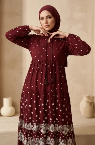 Robe à Pois Superposés En Viscose Bordeaux 5587-04 5587-04