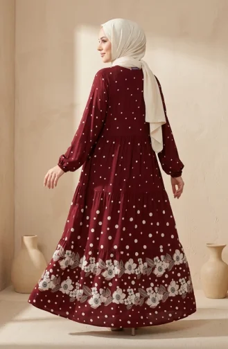Robe à Pois Superposés En Viscose Bordeaux 5587-04 5587-04