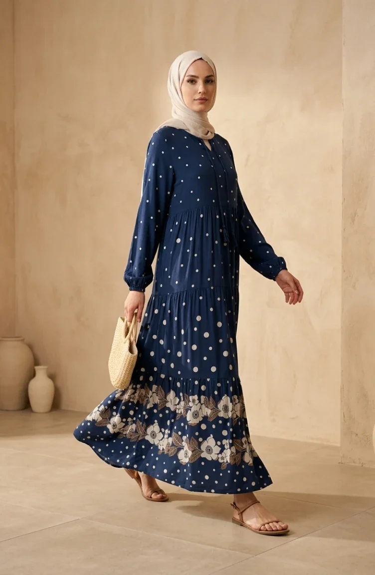 Robe à Pois Superposée En Viscose 5587-05 Indigo 5587-05