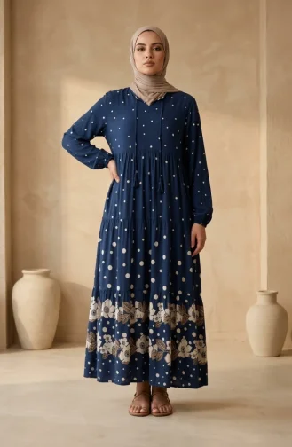 Robe à Pois Superposée En Viscose 5587-05 Indigo 5587-05