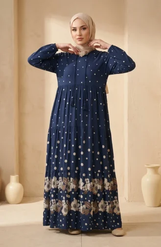 Robe à Pois Superposée En Viscose 5587-05 Indigo 5587-05
