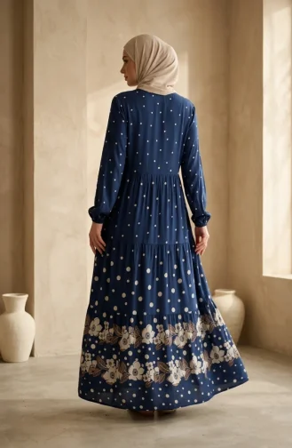 Robe à Pois Superposée En Viscose 5587-05 Indigo 5587-05