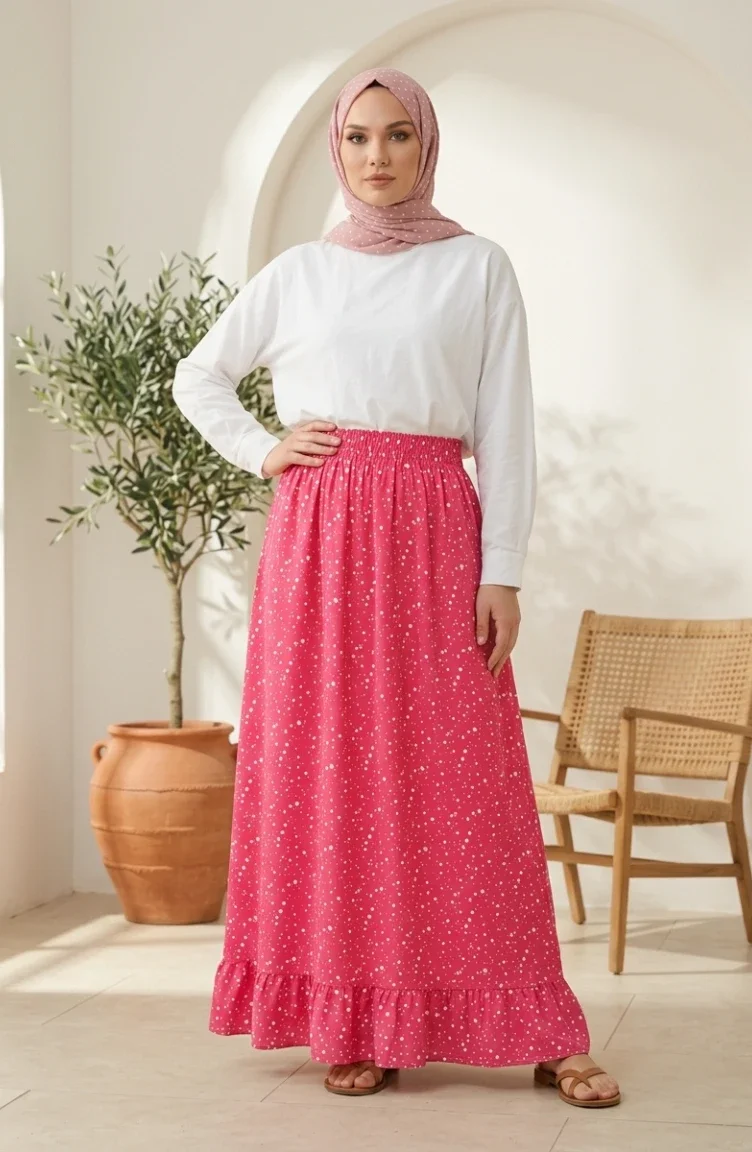 Jupe à Pois à Taille élastique 0312-02 Rose 0312-02