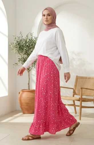 Jupe à Pois à Taille élastique 0312-02 Rose 0312-02