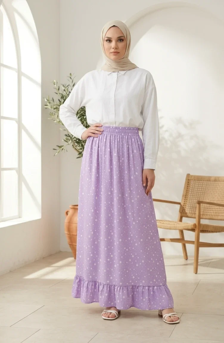 Jupe à Pois Taille élastique 0312-03 Lilas 0312-03