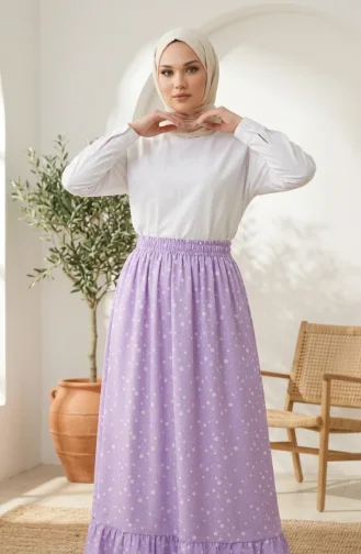Jupe à Pois Taille élastique 0312-03 Lilas 0312-03