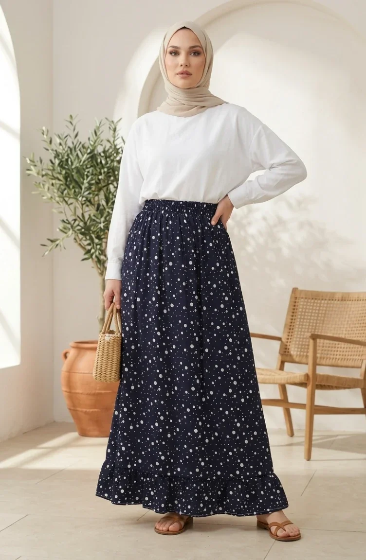 Jupe à Pois Taille élastique 0312-04 Bleu Marine 0312-04