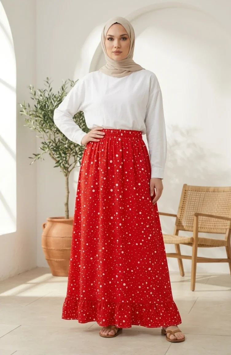 Jupe à Pois Rouge à Taille élastique 0312-05 0312-05
