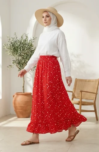 Jupe à Pois Rouge à Taille élastique 0312-05 0312-05