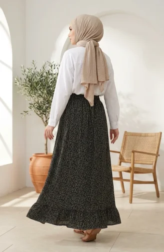 Jupe à Taille élastique Et Motif Floral 0313-01 Noire 0313-01