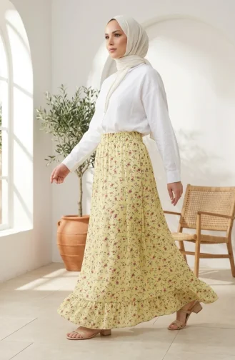 Jupe à Taille élastique Et Motif Floral 0313-02 Jaune 0313-02