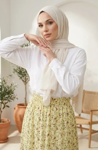 Jupe à Taille élastique Et Motif Floral 0313-02 Jaune 0313-02