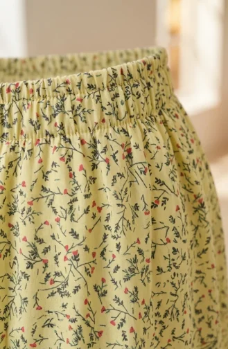 Jupe à Taille élastique Et Motif Floral 0313-02 Jaune 0313-02