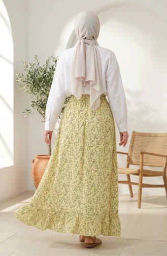 Jupe à Taille élastique Et Motif Floral 0313-02 Jaune 0313-02