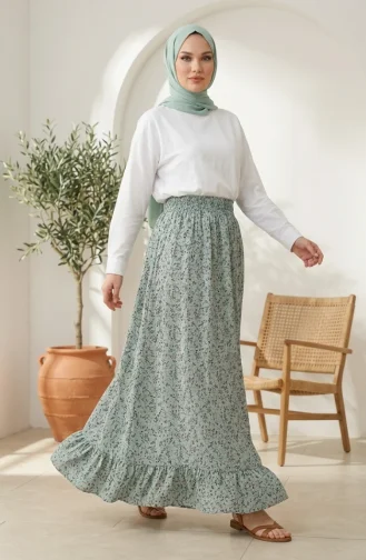 Jupe à Motif Floral Avec Taille élastique 0313-04 Kaki 0313-04