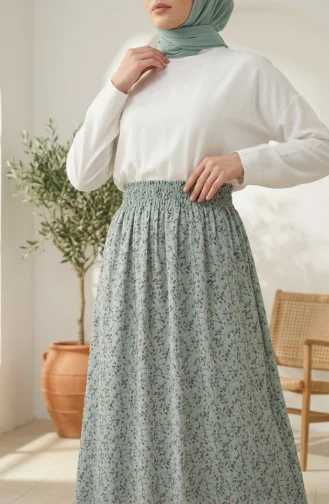 Jupe à Motif Floral Avec Taille élastique 0313-04 Kaki 0313-04