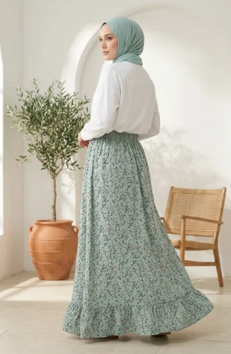 Jupe à Motif Floral Avec Taille élastique 0313-04 Kaki 0313-04