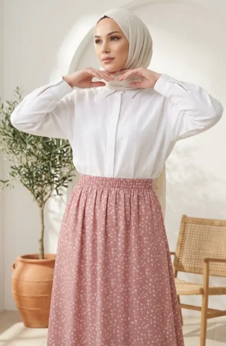 Jupe à Motif Floral Avec Taille élastiquée 0314-02 Rose Poudré 0314-02