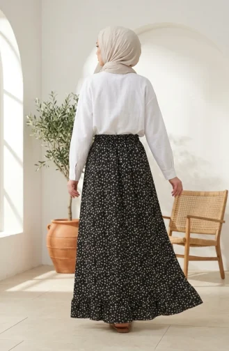 Rock Mit Elastischem Bund Und Blumenmuster Modell 0314-03 Schwarz 0314-03