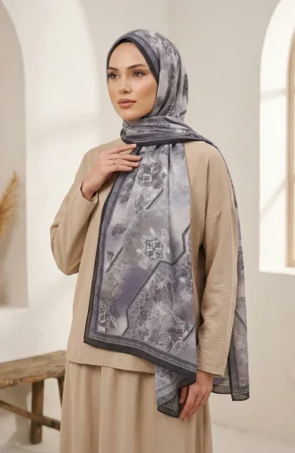 Floral Patterned Amber Scarf 70359-01 Black Grey 70359-01