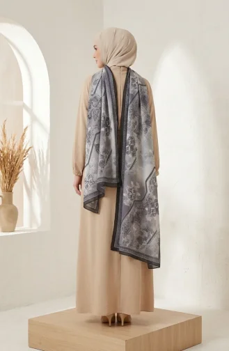 Floral Patterned Amber Scarf 70359-01 Black Grey 70359-01