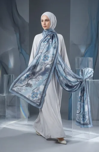 Bernsteinfarbener Schal Mit Blumenmuster 70359-03 Blau 70359-03
