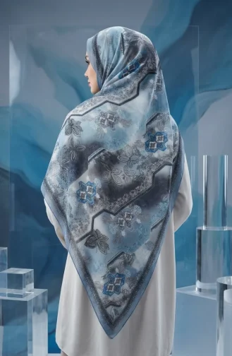 Bernsteinfarbener Schal Mit Blumenmuster 70359-03 Blau 70359-03