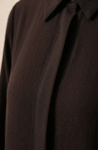 Gömlek Yaka Gizli Düğmeli Tunik Pantolon ikili Takım 1003-11 Koyu Kahverengi