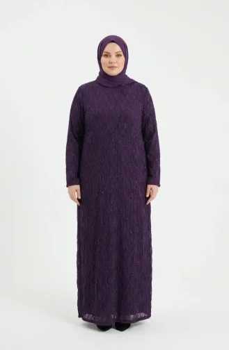 Robe De Soirée Hijab Ornée De Sequins Grande Taille 6262-07 Violet 6262-07