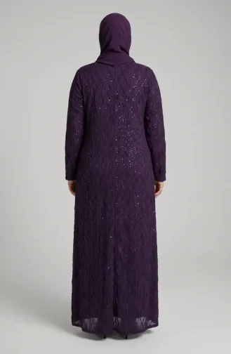 Robe De Soirée Hijab Ornée De Sequins Grande Taille 6262-07 Violet 6262-07