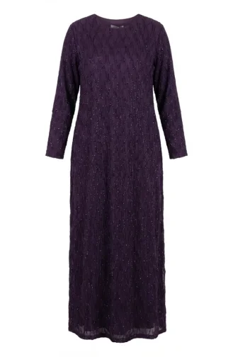 Robe De Soirée Hijab Ornée De Sequins Grande Taille 6262-07 Violet 6262-07