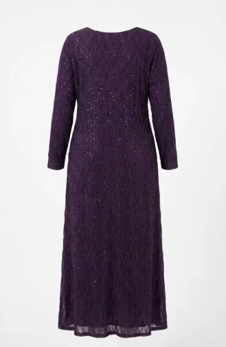 Robe De Soirée Hijab Ornée De Sequins Grande Taille 6262-07 Violet 6262-07