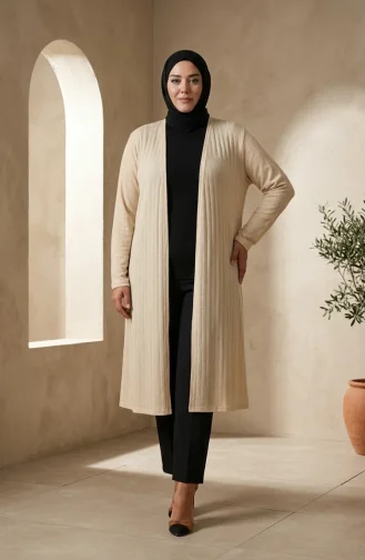 Groot Formaat Zwierig Lang Seizoensmoedervest 8740-02 Beige 8740-02
