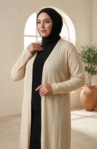 Groot Formaat Zwierig Lang Seizoensmoedervest 8740-02 Beige 8740-02
