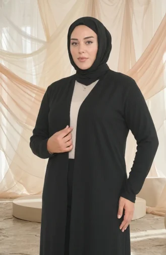Büyük Beden Dökümlü Uzun Mevsimlik Hırka 8740A-01 Siyah 8740A-01