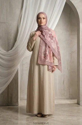 وشاح بلون العنبر بنقشة زهور 70359-05 وردي فاتح 70359-05