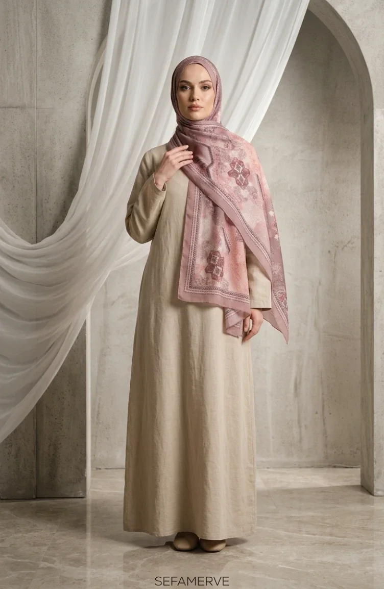 وشاح بلون العنبر بنقشة زهور 70359-05 وردي فاتح 70359-05