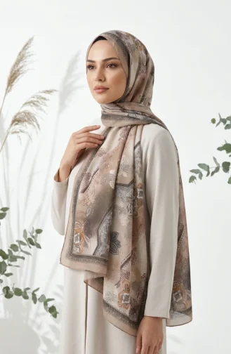 وشاح بلون الكهرمان بنقشة زهور 70359-10 بيج 70359-10