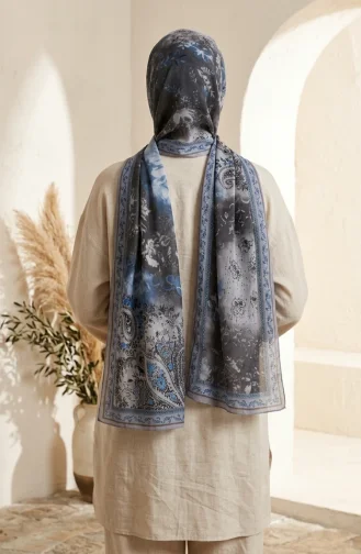 Floral Patterned Amber Scarf 70360-08 Silver Grey 70360-08