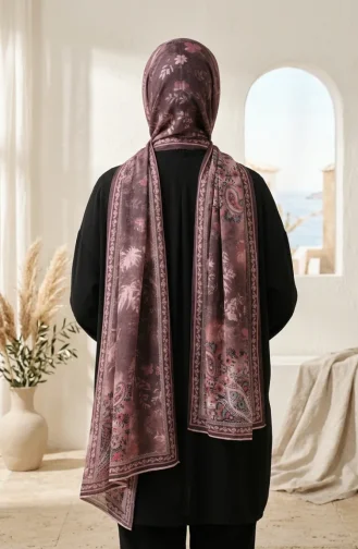 Bernsteinfarbener Schal Mit Blumenmuster 70360-10 Pflaume 70360-10