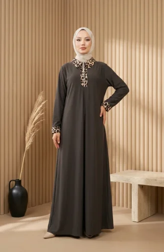 Robe à Imprimé Léopard 0119-02 Anthracite 0119-02