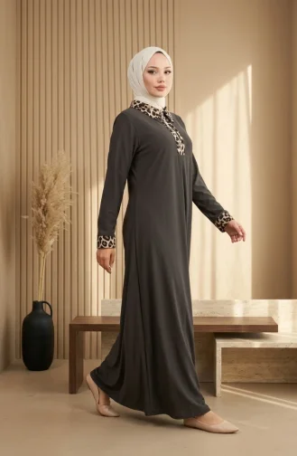 Robe à Imprimé Léopard 0119-02 Anthracite 0119-02