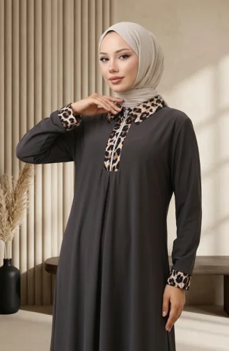 Robe à Imprimé Léopard 0119-02 Anthracite 0119-02