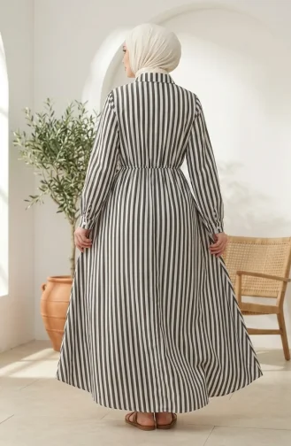 Robe Hijab En Lin Rayé Kaki Taille élastique Et Liens Sur Le Côté 0322-06 0322-06