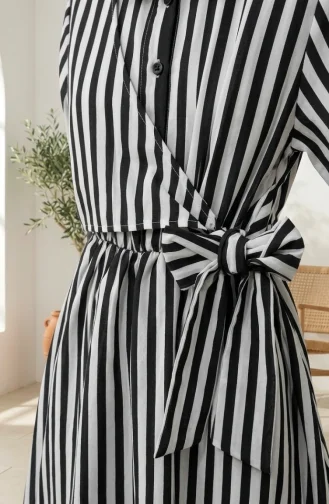 Robe Hijab En Lin Rayé Noir à Taille élastique Et Liens Sur Le Côté 0322-07 0322-07