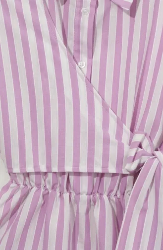 Robe Hijab En Lin Rayé Taille élastique Lien Sur Le Côté 0322-08 Lilas 0322-08