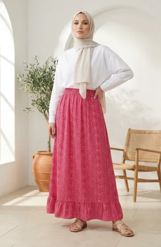 Jupe à Motifs Floraux Avec Taille élastiquée 0308-02 Rose 0308-02