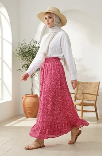 Jupe à Motifs Floraux Avec Taille élastiquée 0308-02 Rose 0308-02